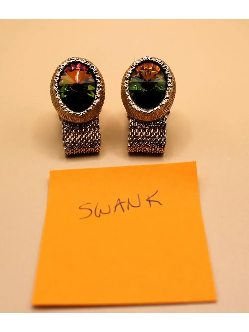 Vintage SWANK Wraparound Rivoli Watermelon Cuff Links